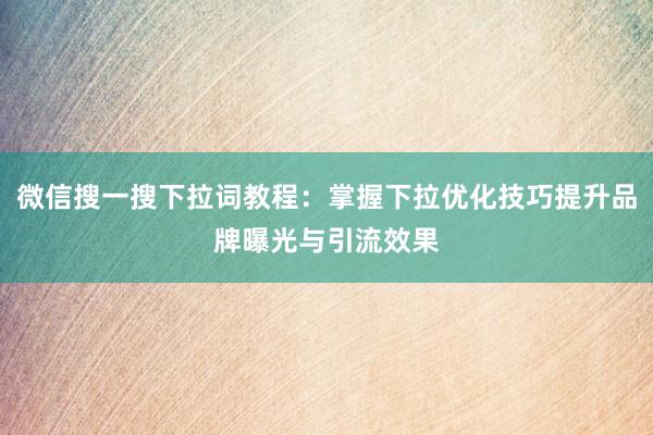 微信搜一搜下拉词教程：掌握下拉优化技巧提升品牌曝光与引流效果