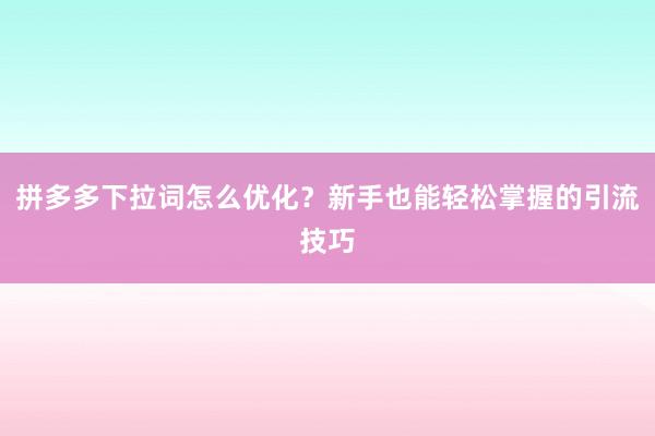拼多多下拉词怎么优化？新手也能轻松掌握的引流技巧