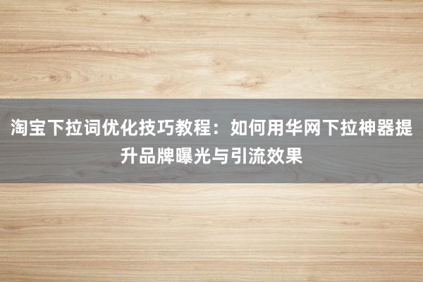 淘宝下拉词优化技巧教程：如何用华网下拉神器提升品牌曝光与引流效果