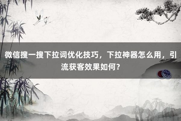 微信搜一搜下拉词优化技巧，下拉神器怎么用，引流获客效果如何？