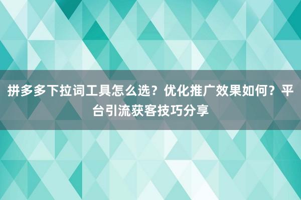 拼多多下拉词工具怎么选？优化推广效果如何？平台引流获客技巧分享