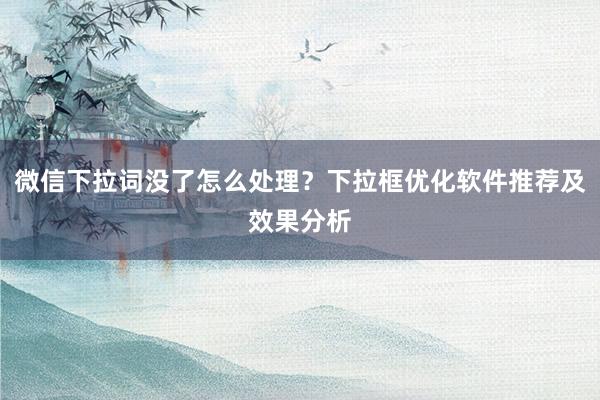 微信下拉词没了怎么处理？下拉框优化软件推荐及效果分析
