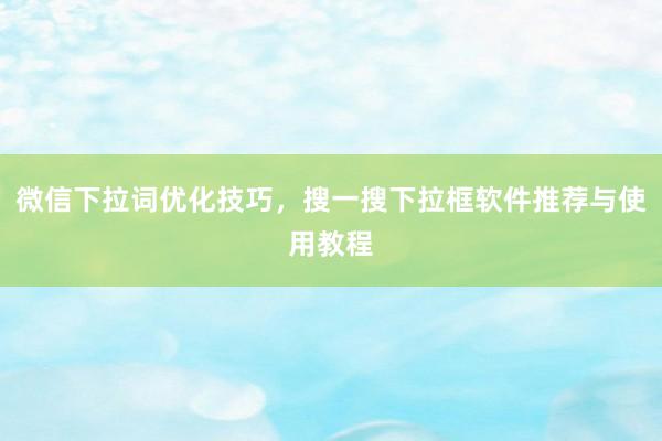 微信下拉词优化技巧，搜一搜下拉框软件推荐与使用教程