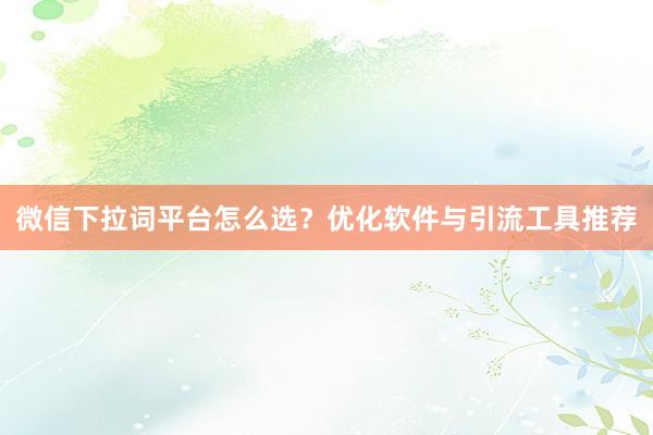 微信下拉词平台怎么选？优化软件与引流工具推荐