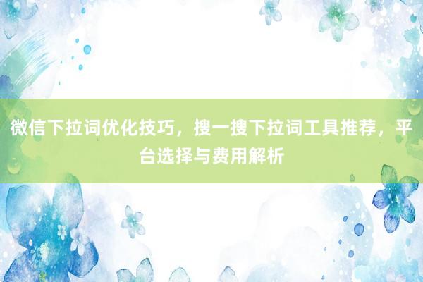 微信下拉词优化技巧，搜一搜下拉词工具推荐，平台选择与费用解析