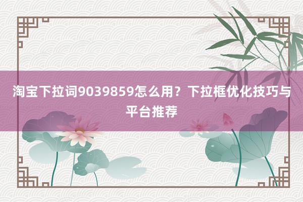 淘宝下拉词9039859怎么用？下拉框优化技巧与平台推荐