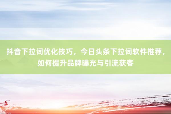 抖音下拉词优化技巧，今日头条下拉词软件推荐，如何提升品牌曝光与引流获客