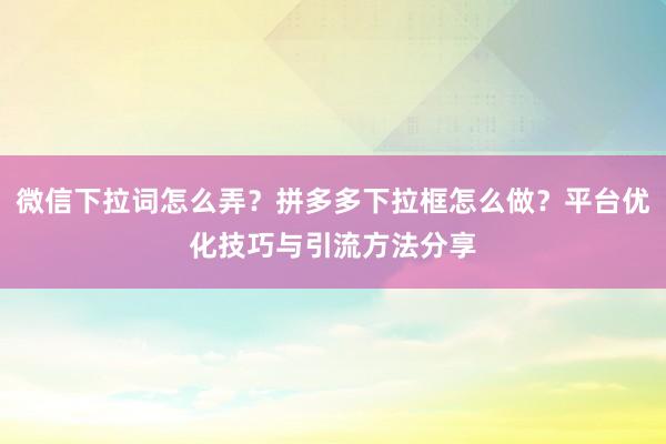微信下拉词怎么弄？拼多多下拉框怎么做？平台优化技巧与引流方法分享