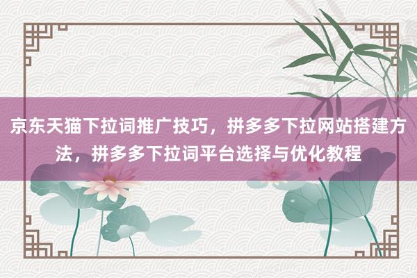 京东天猫下拉词推广技巧，拼多多下拉网站搭建方法，拼多多下拉词平台选择与优化教程
