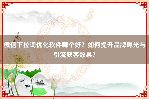 微信下拉词优化软件哪个好？如何提升品牌曝光与引流获客效果？