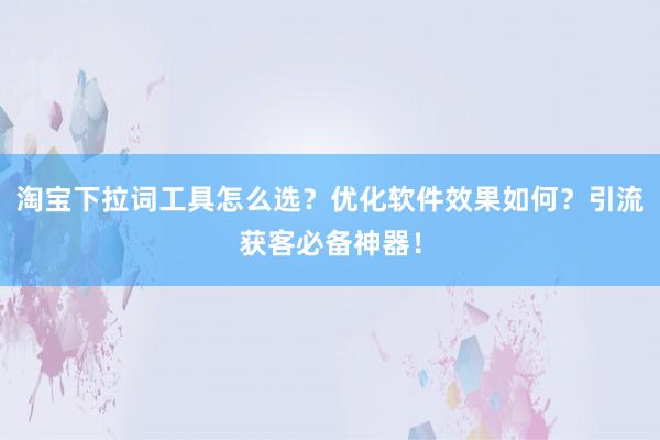 淘宝下拉词工具怎么选？优化软件效果如何？引流获客必备神器！
