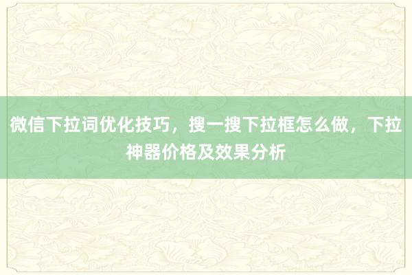 微信下拉词优化技巧，搜一搜下拉框怎么做，下拉神器价格及效果分析