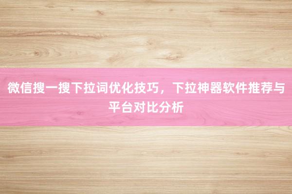 微信搜一搜下拉词优化技巧，下拉神器软件推荐与平台对比分析