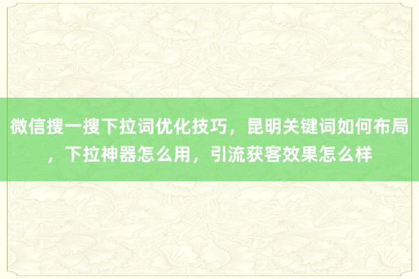 微信搜一搜下拉词优化技巧，昆明关键词如何布局，下拉神器怎么用，引流获客效果怎么样