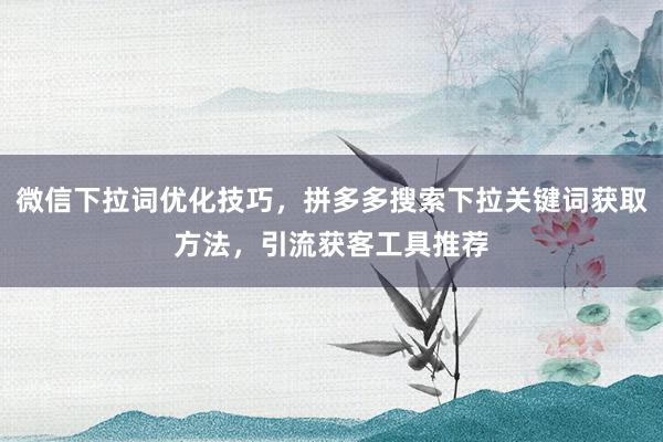 微信下拉词优化技巧，拼多多搜索下拉关键词获取方法，引流获客工具推荐