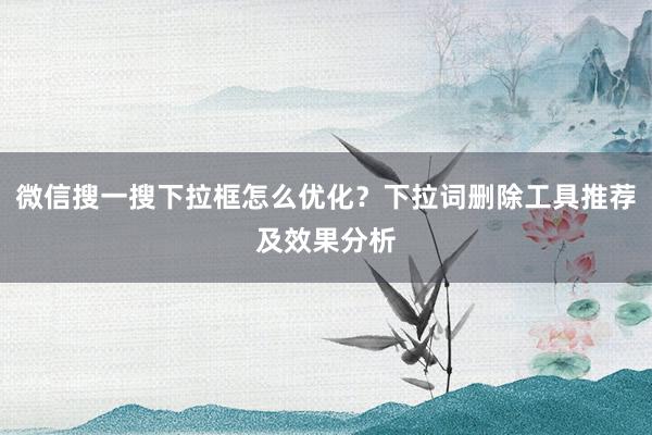 微信搜一搜下拉框怎么优化？下拉词删除工具推荐及效果分析