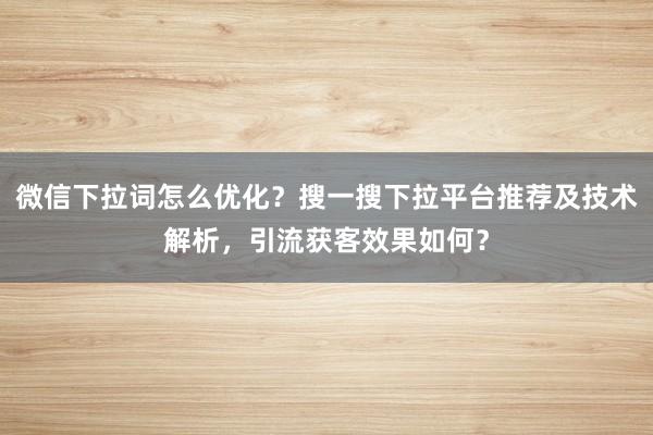 微信下拉词怎么优化？搜一搜下拉平台推荐及技术解析，引流获客效果如何？