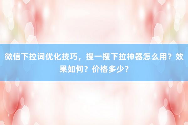 微信下拉词优化技巧，搜一搜下拉神器怎么用？效果如何？价格多少？