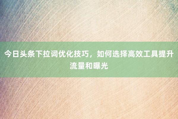 今日头条下拉词优化技巧，如何选择高效工具提升流量和曝光