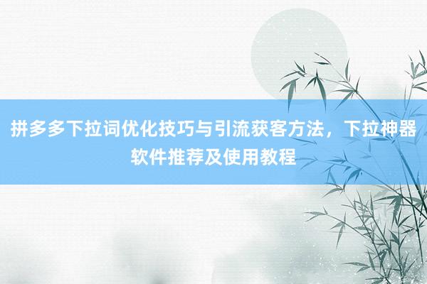 拼多多下拉词优化技巧与引流获客方法，下拉神器软件推荐及使用教程