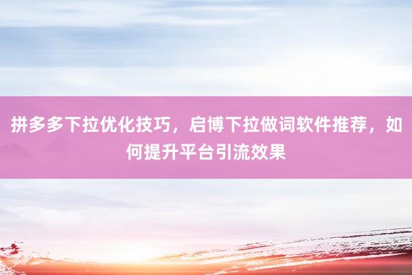 拼多多下拉优化技巧，启博下拉做词软件推荐，如何提升平台引流效果