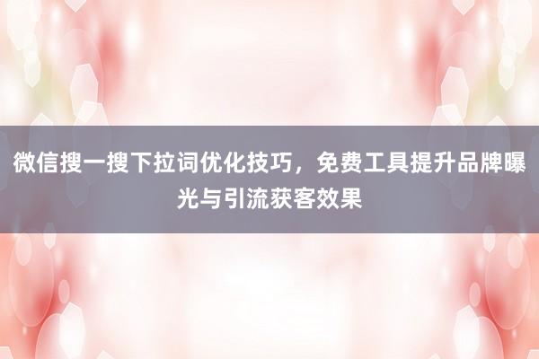 微信搜一搜下拉词优化技巧，免费工具提升品牌曝光与引流获客效果