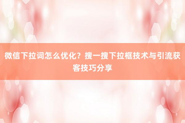 微信下拉词怎么优化？搜一搜下拉框技术与引流获客技巧分享