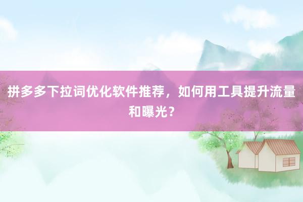 拼多多下拉词优化软件推荐，如何用工具提升流量和曝光？
