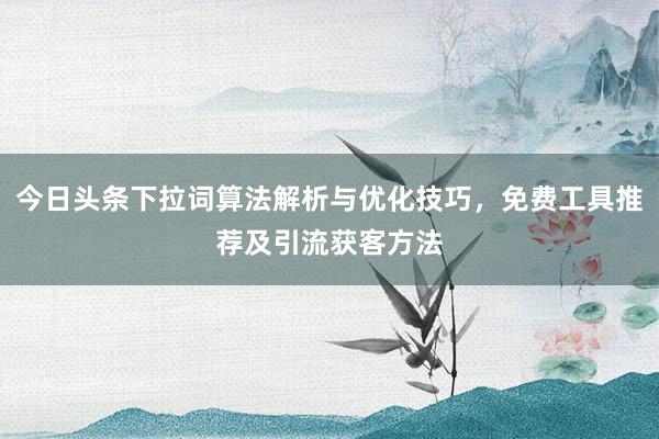 今日头条下拉词算法解析与优化技巧，免费工具推荐及引流获客方法