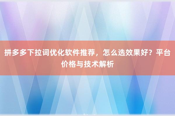 拼多多下拉词优化软件推荐，怎么选效果好？平台价格与技术解析