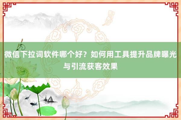 微信下拉词软件哪个好？如何用工具提升品牌曝光与引流获客效果