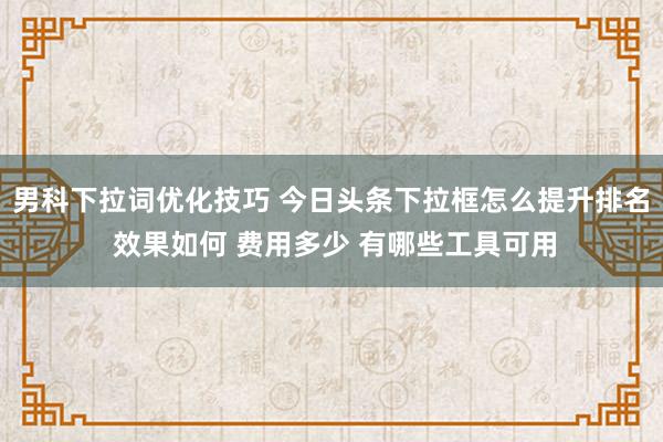 男科下拉词优化技巧 今日头条下拉框怎么提升排名 效果如何 费用多少 有哪些工具可用