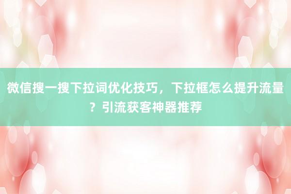 微信搜一搜下拉词优化技巧，下拉框怎么提升流量？引流获客神器推荐